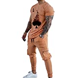 Baqian Men's Tracksuits T-Shirt and Pants Set Outfit Two-Piece Fitness Training Casual Sports Suits (S, Orange, s)…