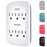 Philips 6-Outlet Extender Surge Protector, Wall Tap, 900 Joules, Space Saving Design, 3-Prong, Protection Indicator LED Light, ETL Listed, White, SPP3461WA/37