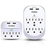 2 Pack Wall Surge Protector, Multi Plug Outlet Extender, Mount Outlet Wall Adapter with 2 USB Charging Ports 2.4 A, 490 Joules, ETL Certified for Home, School, Office