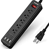 Power Strip, SUPERDANNY Surge Protector Extension Cord, 5 Outlets 3 USB Ports, Mountable Charging Station Multiple Protection with Hook & Loop Fastener for iPhone iPad Home Office Dorm Travel, Black