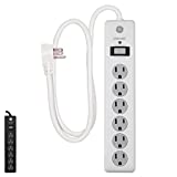 GE 6-Outlet Surge Protector, 4 Ft Extension Cord, Power Strip, 800 Joules, Flat Plug, Twist-to-Close Safety Covers, Protected Indicator Light, UL Listed, White, 33658