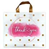 MISS FANTASY 50 Pack Thank You Shopping Bags, 12x14Inch Plastic Boutique Bags for Business Goodie Bags, Medium Merchandise Bags with Soft Loop Handles for Party Favors Bags