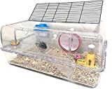 Large 2-Tiers Acrylic Clear Hamster Mouse Deluxe Palace House Habitat with Large Solid Platform, Running Wheel, Water Bottle Tower, Food Bowl, Hide House, Deep Base Ground