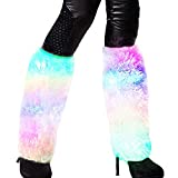 Luwint LED Flashing Furry Arm Leg Warmers - Light Up Clothing Accessories Toy for Halloween Christmas Rave Unicorn Costume, 1 pair