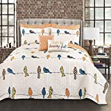 Lush Decor Rowley Quilt-Reversible 7 Piece Bedding Set with Floral Animal Bird Print and Decorative Pillows-King-Multicolor, Multi