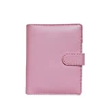 A7 Notebook Binder, 6 Ring Planner with Magnetic Buckle Closure, Waterproof Binder for Cash Budget Envelopes System, PU Leather Binder for Women with 6pcs Clear Zipper Pouches (Pink)