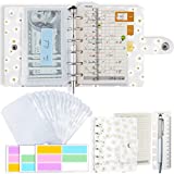 A7 Binder 5.39x4.33" Daily A7 Planner, with Pouch Bags x14, Transparent with Daisy Binder Notebook, Today Bookmark Ruler x1, Accounting Refill Paper x45, Pen x1, Label Sticker x2, Harphia NPNB-139N-A7