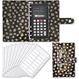 rnairni PVC Cash Envelopes Wallet Finances Organizer, A6 Binder Cover Budget System Planner, 6-Ring Binder Refillable Notebook with 12 Clear Cash Envelopes & Calculator (Black)