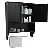 IWELL Black Bathroom Wall Cabinet with 1 Adjustable Shelf & Double Doors, Medicine Cabinet for Bathroom, Wall Mounted Bathroom Cabinet, Black
