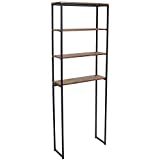 Sunnydaze 4-Tier Over the Toilet Storage Shelf - Industrial Style with Freestanding Open Shelves with Veneer Finish and Black Iron Frame - Etagere Bathroom Space-Saver Organizer - Teak Color - 69-Inch