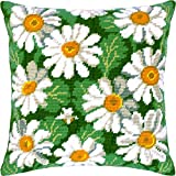 Daisies on Green. Needlepoint Kit. Throw Pillow 16×16 Inches. Printed Tapestry Canvas, European Quality