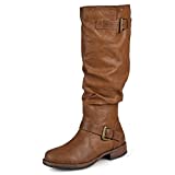 Journee Collection Womens Regular Sized and Wide-Calf Buckle Knee-High Riding Boots Tan, 8.5 Wide Calf US