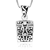 925 Sterling Silver Cross Prayer Box Locket Pendant Necklace 18" for Women