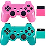 Wireless Controller 2.4G Compatible with Sony Playstation 2 PS2 (Pink+Green)