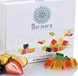 Marmara Fruit Flavored Mini Turkish Delight Candy Mix of Lemon, Tangerine, Satsuma, Mint, Blackberry, Strawberry and Rose Confection Candy Assortment | Gluten Free and Vegan Candy Dessert 125 Gram