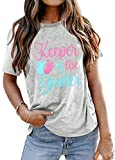 Keeper of The Gender T-Shirt Women Cute Pregnant T Shirt Gender Reveal Shirt Funny Letter Print Casual Tee Tops (Gray, L)