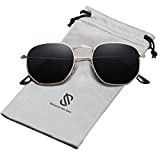 SOJOS Small Square Polarized Sunglasses for Men and Women Polygon Mirrored Lens SJ1072 with Gold Frame/Grey Lens