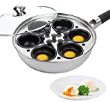 Egg Poacher Pan - Stainless Steel Poached Egg Cooker – Perfect Poached Egg Maker – Induction Cooktop Egg Poachers Cookware Set with 6 Large Egg Poacher Cups and Silicone Spatula