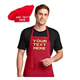 Personalized Chef Apron with Hat Set for chef Embroidered Design - Aprons for Women and Men, Kitchen Chef Apron with 2 Pockets and 40" Long Ties, Adjustable Bib Apron for Cooking, Serving - 32" x 34"