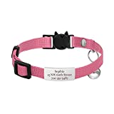Jiquan Personalized Cat Collars,Breakaway Adjustable Kitten Collars with Name Tag,Cat ID Collar Engraved Pet Name Phone,Safety Collars with Bell,7 Colors,Up to 3 Lines of Custom Text(S Pink)