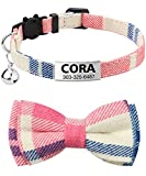 TagME Personalized Breakaway Cat Collar with Cute Bow Tie & Bell, Stainless Steel Slide-on Pet ID Tag Engraved with Name & Phone Numbers,1 Pack Pink