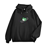 KEEVICI Womens Cute Skateboarding Frog Hoodie Oversized Kawaii Clothes Soft Aesthetic Sweatshirt Long Sleeve Thick Top (Black,S,Small)