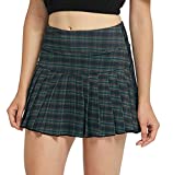 Women Pleated Tennis Skirt with Pocket Plaid Skirts Soft Girl Aesthetic Clothes Green Grid L