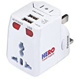 Hero Universal Travel Adapter (2 USB Ports)  Power Plug for US Europe France UK Ireland Thailand NZ Australia 100+ Countries