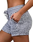 90 Degree By Reflex Soft and Comfy Activewear Lounge Shorts with Pockets and Drawstring for Women - Heather Grey - Small
