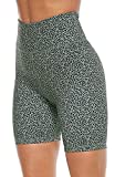 PERSIT Yoga Shorts for Women Spandex High Wasited Running Athletic Bike Workout Leggings Tight Fitness Gym Shorts with Pockets - Bean Green Leopard - L