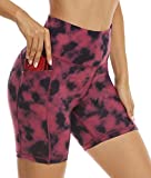 AFITNE Yoga Shorts for Women with Pockets High Waisted Printed Workout Athletic Running Shorts Biker Spandex Gym Fitness Tights Leggings Red - XL