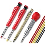 Carpenter Scriber Marking Kit, 2 Pcs Mechanical Carpenter Pencils with Built-in Sharpener, 6 Pcs Marker Refills Metal Carbide Scriber and Automatic Center Punch Woodworker Tool for Construction