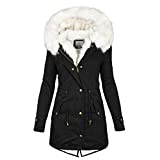 Aniywn Women's Winter Hooded Faux Sherpa Lined Parka Jacket Long Sleeve Solid Color Warm Coat Thicken Military Parka Jacket