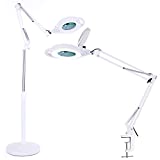 LED Magniyfing Floor lamp with Clamp, ALISR 1800 Lumens Professional Cool Light Magnifier Lamp for Estheticians, Adjustable Stand & Swivel Arm LED Light for Facials, Sewing, Cross Stitch, Crafts-2.25X