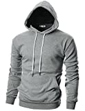 Ohoo Mens Slim Fit Long Sleeve Lightweight Pullover Hoodie With Kanga Pocket/DCF010-DEEPGREY-L