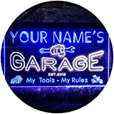 ADVPRO Personalized Your Name Est Year Theme Garage Man Cave Deco Dual Color LED Neon Sign White & Blue 24" x 16" st6s64-pp1-tm-wb