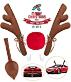 Angooni Upgraded Car Reindeer Antler Kit Christmas Rudolph Auto Decorations, Rudolph Auto Accessories with Tail, Nose - Add Holiday Spirit