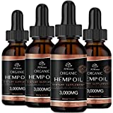 (4 Pack) Organic Hemp Oil for Pain Relief and Inflammation - 3000 mg Extra Strength Hemp - for Anxiety & Stress Relief - Supports Sleep, Clam,Focus, Relaxation - Organically USA