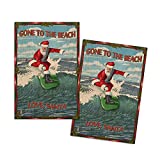 Lantern Press Gone to The Beach, Love Santa, Santa Surfing 76493 (4x6 Wood Postcards, 2-Pack, Stationary)