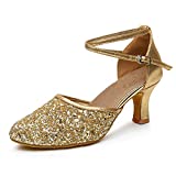 iCKER GetMine Womens Latin Dance Shoes Heeled Ballroom Salsa Tango Party Sequin Dance Shoes Gold 8