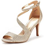 DREAM PAIRS Women's NILE Gold Glitter Fashion Stilettos Open Toe Pump Heel Sandals Size 9 B(M) US