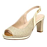 DREAM PAIRS Women' s Neina Sexy high Chunky Heels Block Platform Slingback peep Toe Dress Pumps Shoes Gold Size 7.5