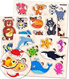 Toddler Toys Puzzles for Kids Ages 2-4 by QUOKKA – 3 Wooden Puzzles for Toddlers 1-3 with Matching Pictures Inside - Wood Toy for Learning Animals - Gift Educational Game for Boy and Girl 3-5