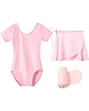 STELLE Short Sleeve Ballet Leotard Combo with Dance Skirt and Dance Tight (Ballet Pink (Adjustable Tie), 110)