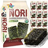 KIMNORI Seasoned Seaweed Snacks Sheets – Organic Korean BBQ Flavor 12 Individual Packs Roasted Crispy Premium 100% Natural Laver Kim Nori 4g 0.14 Ounce 김 のり 海苔 紫菜