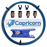 Authentic Capricorn PTFE Bowden Tubing (1 Meter) XS Series for 1.75mm Filament with PTFE Teflon Tube Cutter and Upgraded PC4-M6 and PC4-M10 Pneumatic Fittings with Metal Teeth and 2 Blue Collet Clips