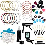 LOMEVE Guitar Accessories Kit Include Acoustic Guitar Strings, Tuner, Capo, 3-in-1 Restring Tool, Picks, Pick Holder, Bridge Pins, Nuts & Saddles, Finger Protector, Finger Picks, Chord Chart (58PCS)