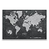 Conquest Maps World Travel Map with Pins Modern Slate Style Push Pin Travel Map Cork Board, Track Your Travels w/a Handmade Unique Canvas Pinable Map w/Cork (36x24 Inches)