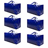 VENO Heavy Duty Oversized Storage Bag Organizer with Strong Handles and Zippers for Moving, Traveling, College Dorm, Camping, Christmas Decorations Storage, Recycled Material (Blue - Set of 6)