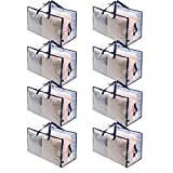 VENO Heavy Duty Oversized Storage Bag Organizer with Strong Handles and Zippers for Moving, Traveling, College Dorm, Camping, Christmas Decorations Storage, Recycled Material (Clear - Set of 8)